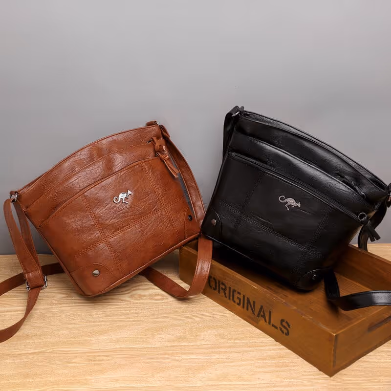 Soft Leather Messenger Multi Pocket Large Capacity Shoulder Bag
